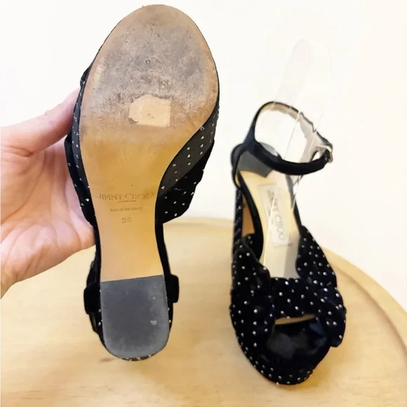 Jimmy Choo Velvet Glitter Heloise 120 Platform Heels - Picture 10 of 10